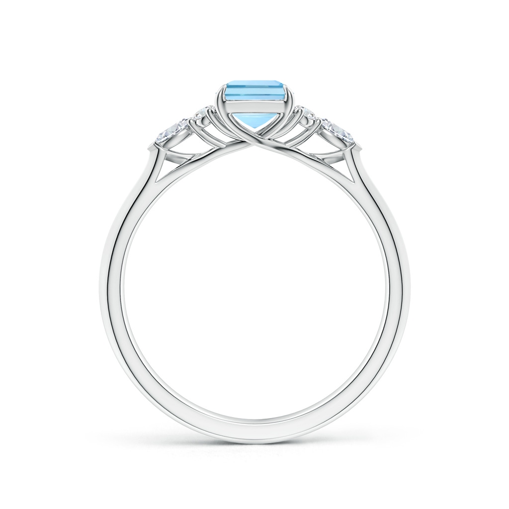 7x5mm AAAA Emerald-Cut Aquamarine Side Stone Engagement Ring with Diamonds in P950 Platinum - side 199