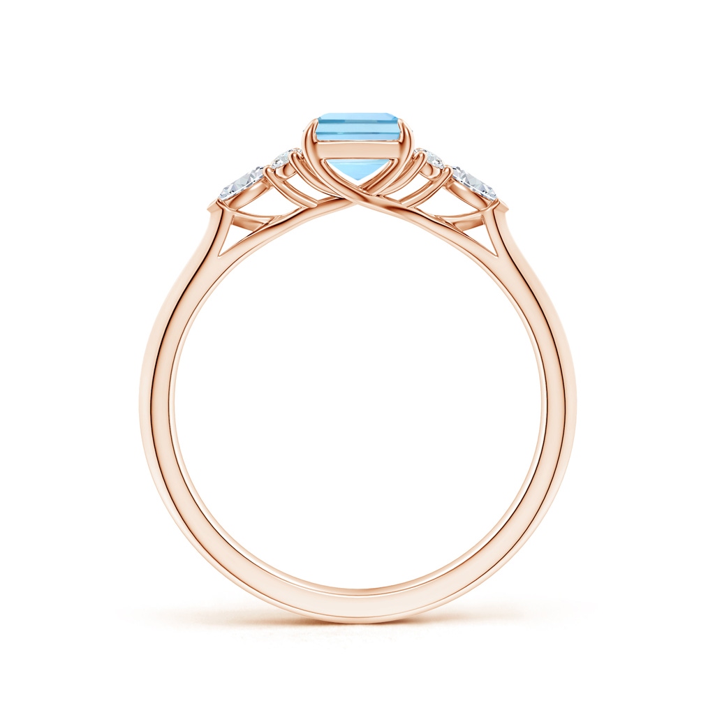 7x5mm AAAA Emerald-Cut Aquamarine Side Stone Engagement Ring with Diamonds in Rose Gold - side 199