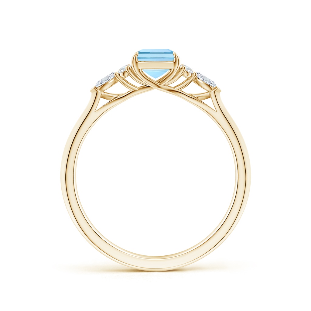 7x5mm AAAA Emerald-Cut Aquamarine Side Stone Engagement Ring with Diamonds in Yellow Gold - side 199