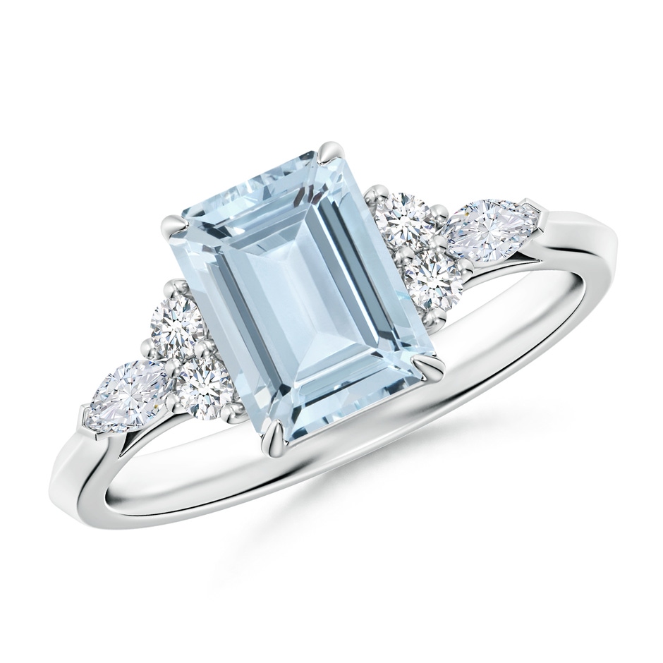 8x6mm A Emerald-Cut Aquamarine Side Stone Engagement Ring with Diamonds in S999 Silver 