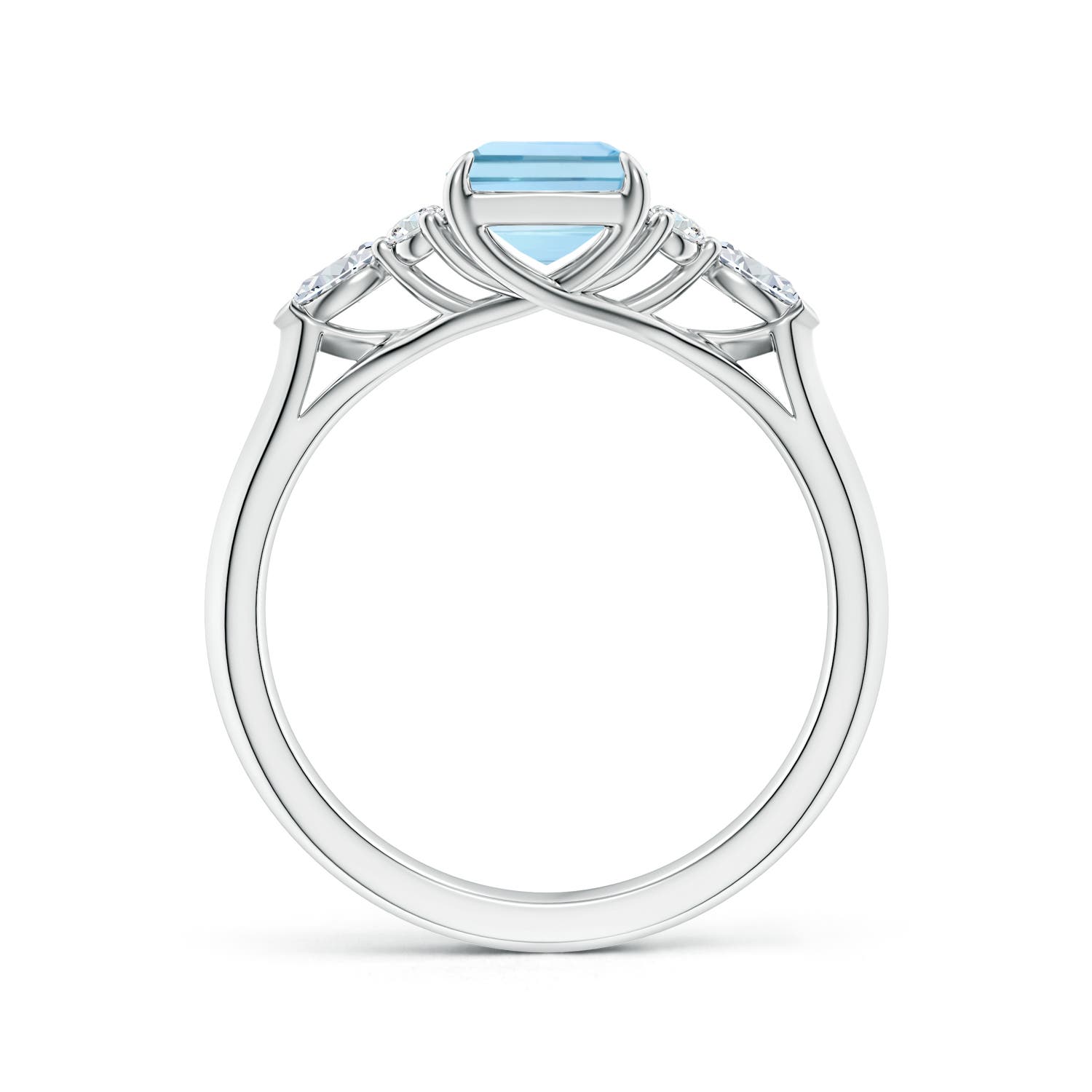 8x6mm AAA Emerald-Cut Aquamarine Side Stone Engagement Ring with Diamonds in White Gold - side 2