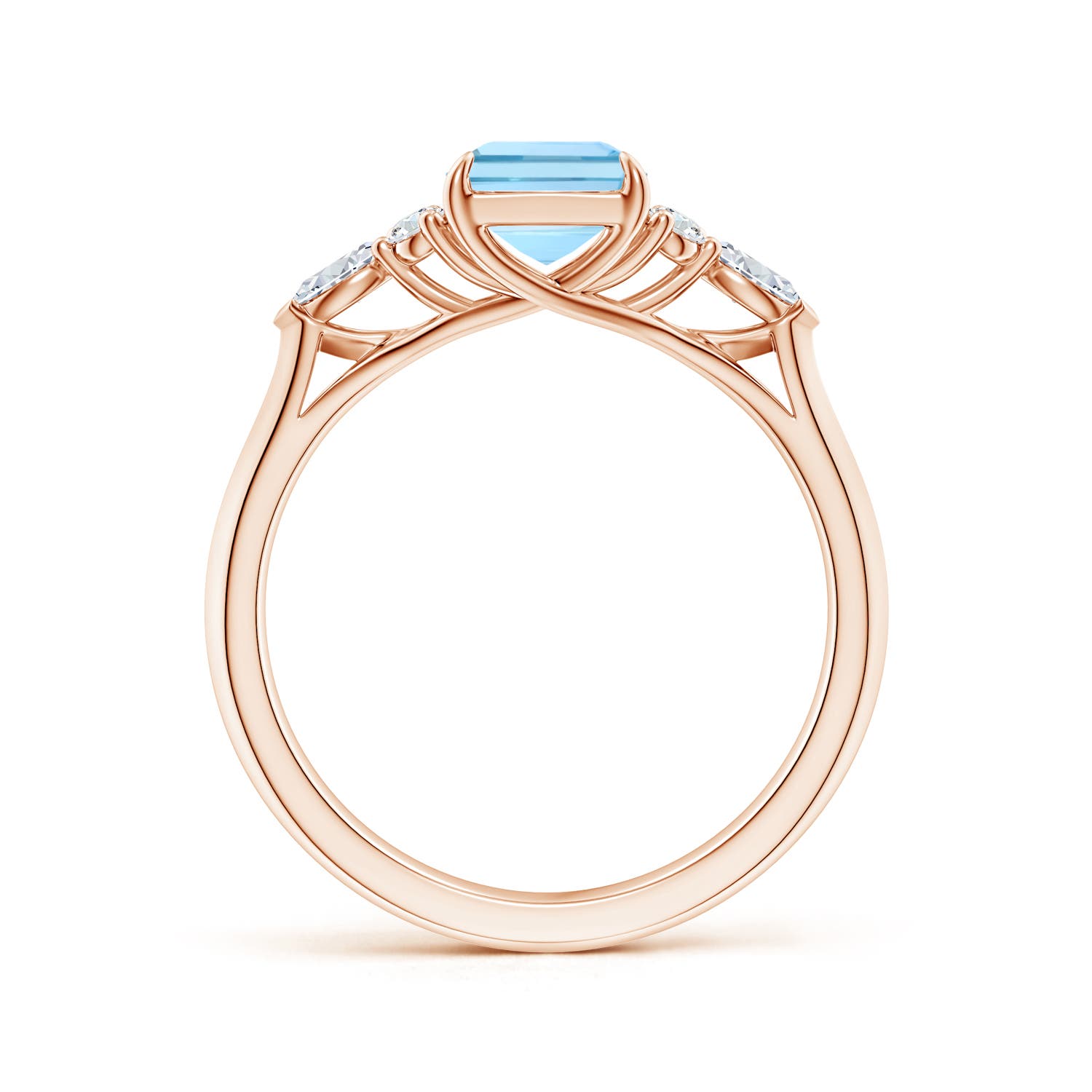 8x6mm AAAA Emerald-Cut Aquamarine Side Stone Engagement Ring with Diamonds in Rose Gold