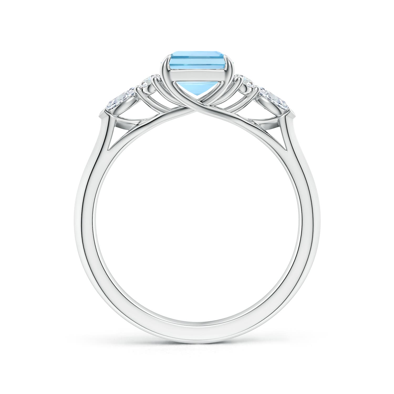 8x6mm AAAA Emerald-Cut Aquamarine Side Stone Engagement Ring with Diamonds in White Gold