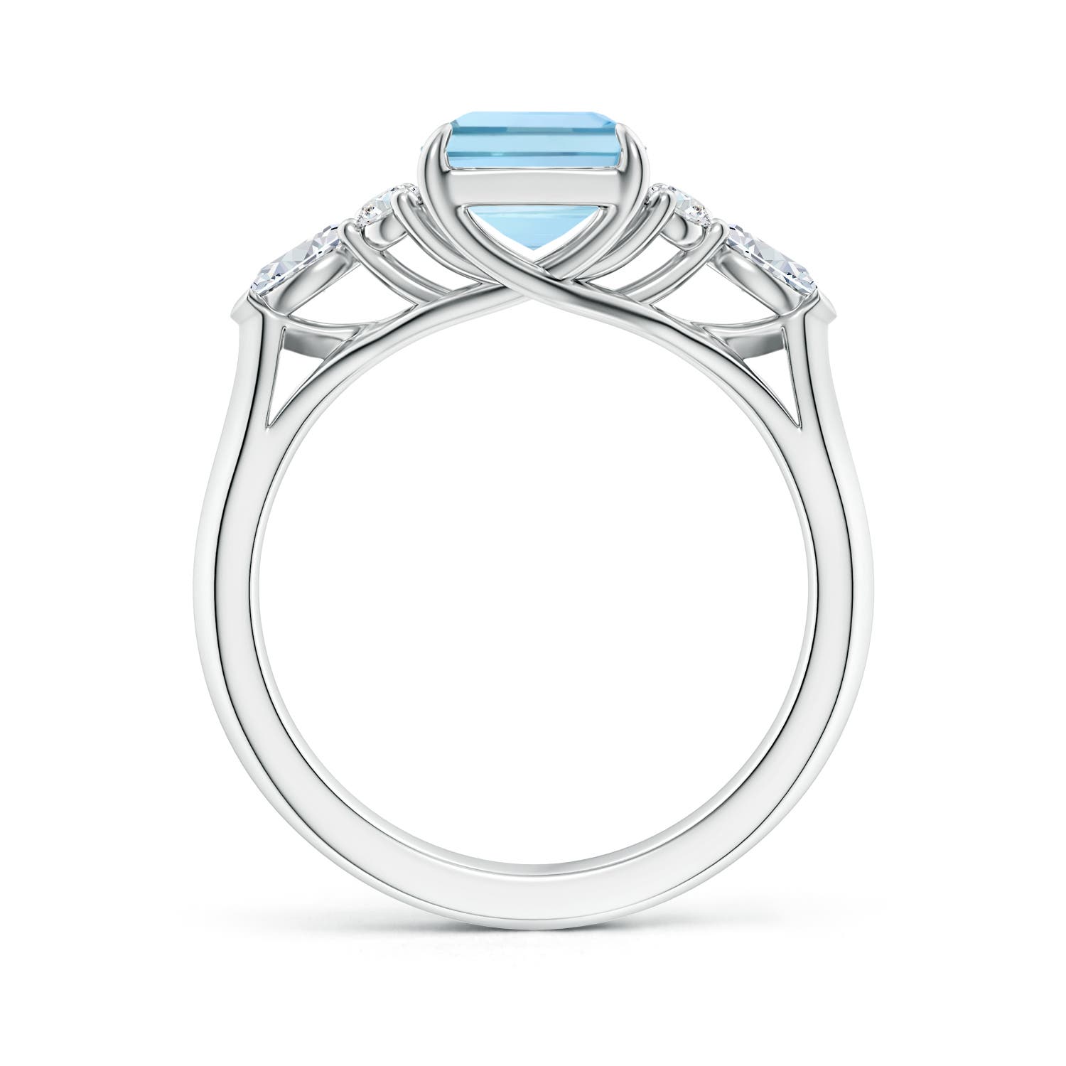 9x7mm AAA Emerald-Cut Aquamarine Side Stone Engagement Ring with Diamonds in White Gold