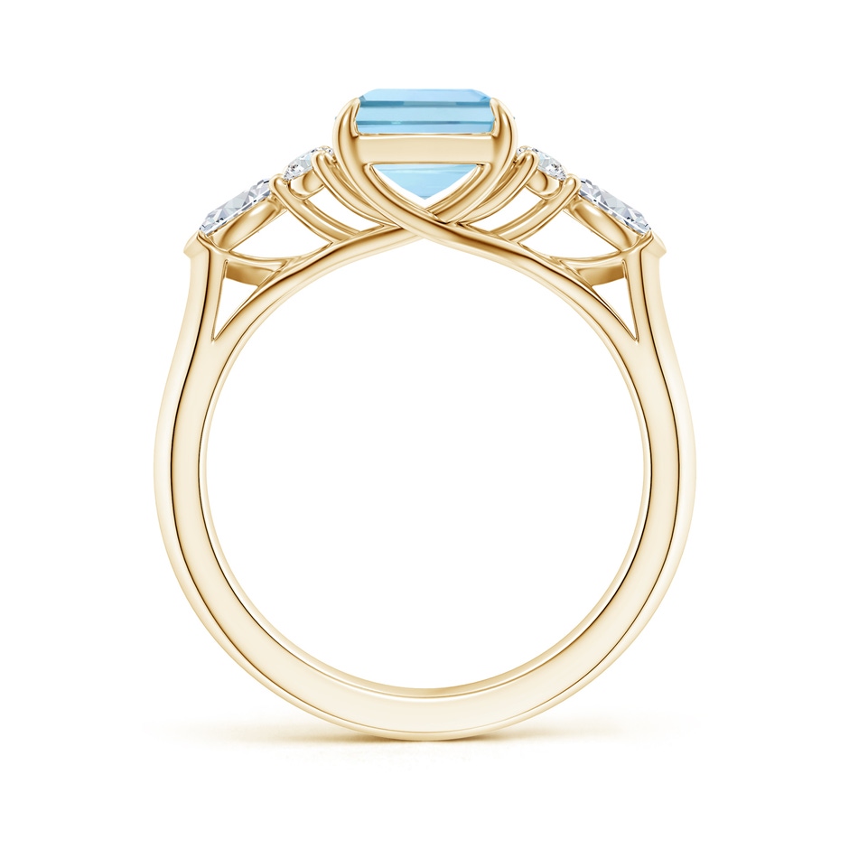 9x7mm AAA Emerald-Cut Aquamarine Side Stone Engagement Ring with Diamonds in Yellow Gold side 199