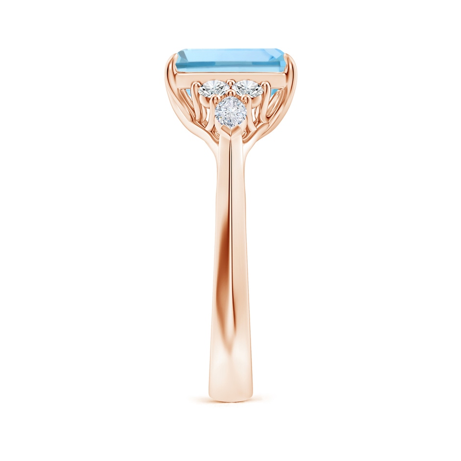 9x7mm AAAA Emerald-Cut Aquamarine Side Stone Engagement Ring with Diamonds in Rose Gold side 299
