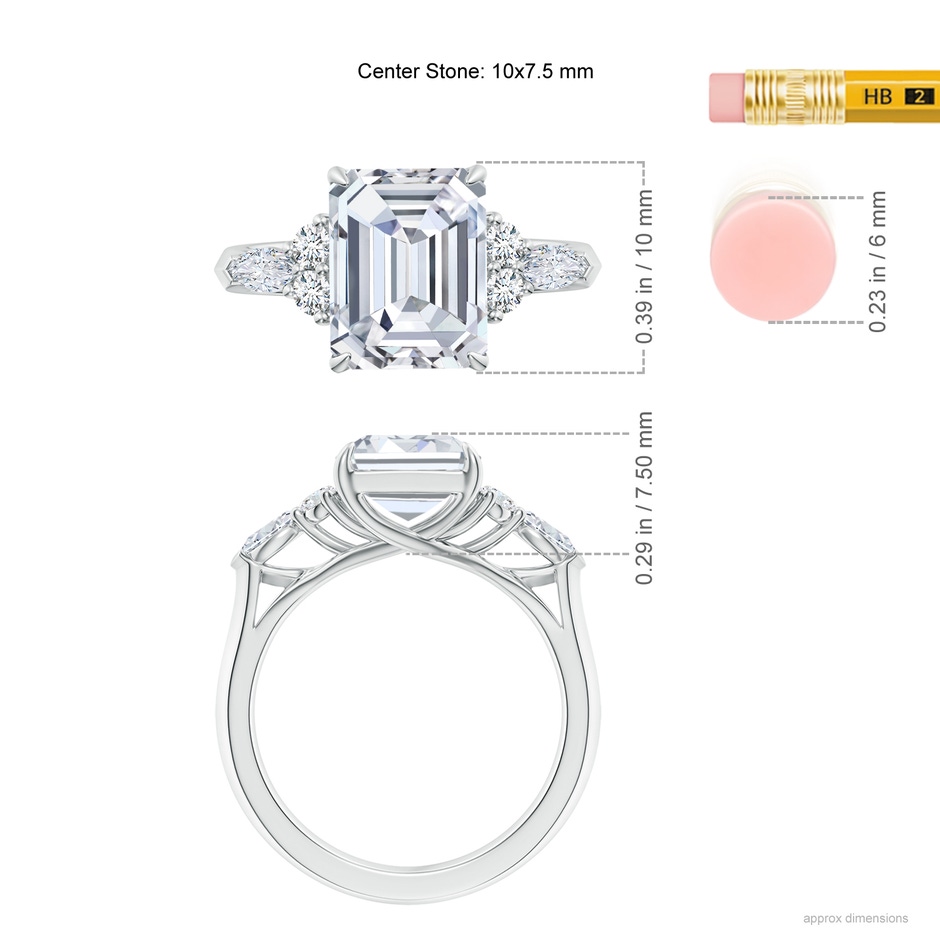 10x7.5mm GVS2 Emerald-Cut Diamond Side Stone Engagement Ring with Diamonds in P950 Platinum ruler