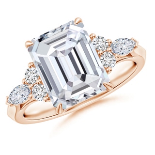 10x7.5mm HSI2 Emerald-Cut Diamond Side Stone Engagement Ring with Diamonds in 10K Rose Gold