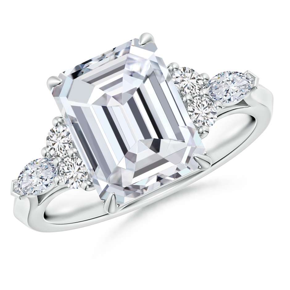 10x7.5mm HSI2 Emerald-Cut Diamond Side Stone Engagement Ring with Diamonds in P950 Platinum 