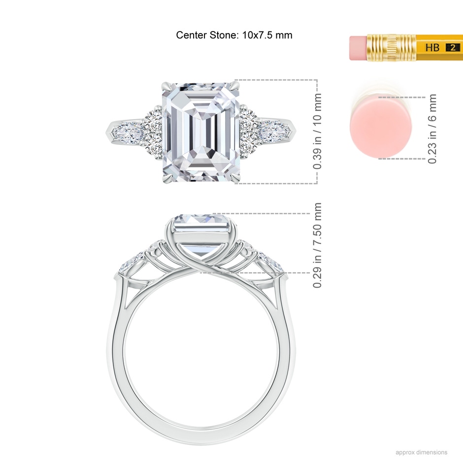 10x7.5mm HSI2 Emerald-Cut Diamond Side Stone Engagement Ring with Diamonds in P950 Platinum ruler
