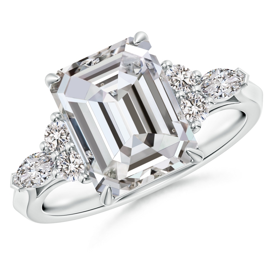 10x7.5mm IJI1I2 Emerald-Cut Diamond Side Stone Engagement Ring with Diamonds in P950 Platinum 