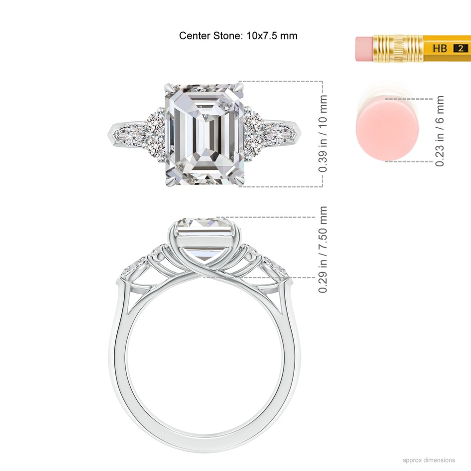 10x7.5mm IJI1I2 Emerald-Cut Diamond Side Stone Engagement Ring with Diamonds in P950 Platinum ruler