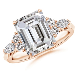 10x7.5mm IJI1I2 Emerald-Cut Diamond Side Stone Engagement Ring with Diamonds in Rose Gold