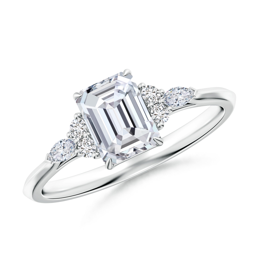 7x5mm HSI2 Emerald-Cut Diamond Side Stone Engagement Ring with Diamonds in White Gold