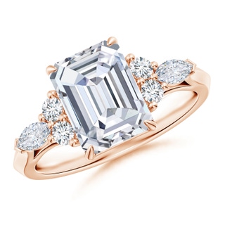 8.5x6.5mm GVS2 Emerald-Cut Diamond Side Stone Engagement Ring with Diamonds in 10K Rose Gold