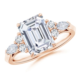 8.5x6.5mm GVS2 Emerald-Cut Diamond Side Stone Engagement Ring with Diamonds in 18K Rose Gold