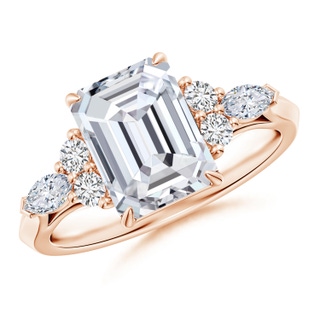 8.5x6.5mm HSI2 Emerald-Cut Diamond Side Stone Engagement Ring with Diamonds in 18K Rose Gold