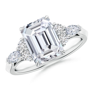 8.5x6.5mm HSI2 Emerald-Cut Diamond Side Stone Engagement Ring with Diamonds in P950 Platinum