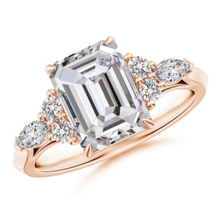 8.5x6.5mm IJI1I2 Emerald-Cut Diamond Side Stone Engagement Ring with Diamonds in 18K Rose Gold