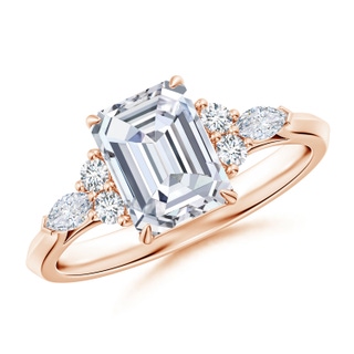 8x6mm GVS2 Emerald-Cut Diamond Side Stone Engagement Ring with Diamonds in 18K Rose Gold