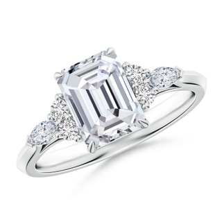 8x6mm HSI2 Emerald-Cut Diamond Side Stone Engagement Ring with Diamonds in P950 Platinum