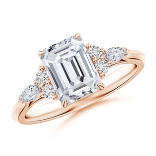8x6mm HSI2 Emerald-Cut Diamond Side Stone Engagement Ring with Diamonds in Rose Gold