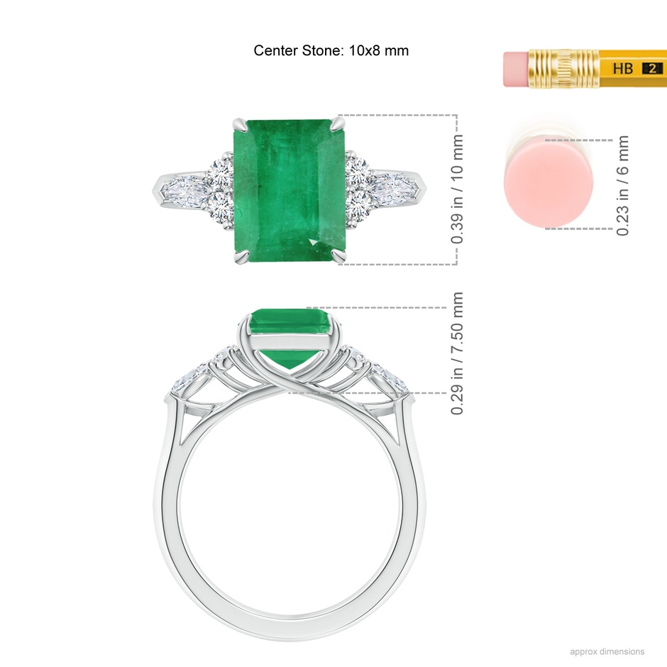 10x8mm A Emerald-Cut Emerald Side Stone Engagement Ring with Diamonds in White Gold ruler
