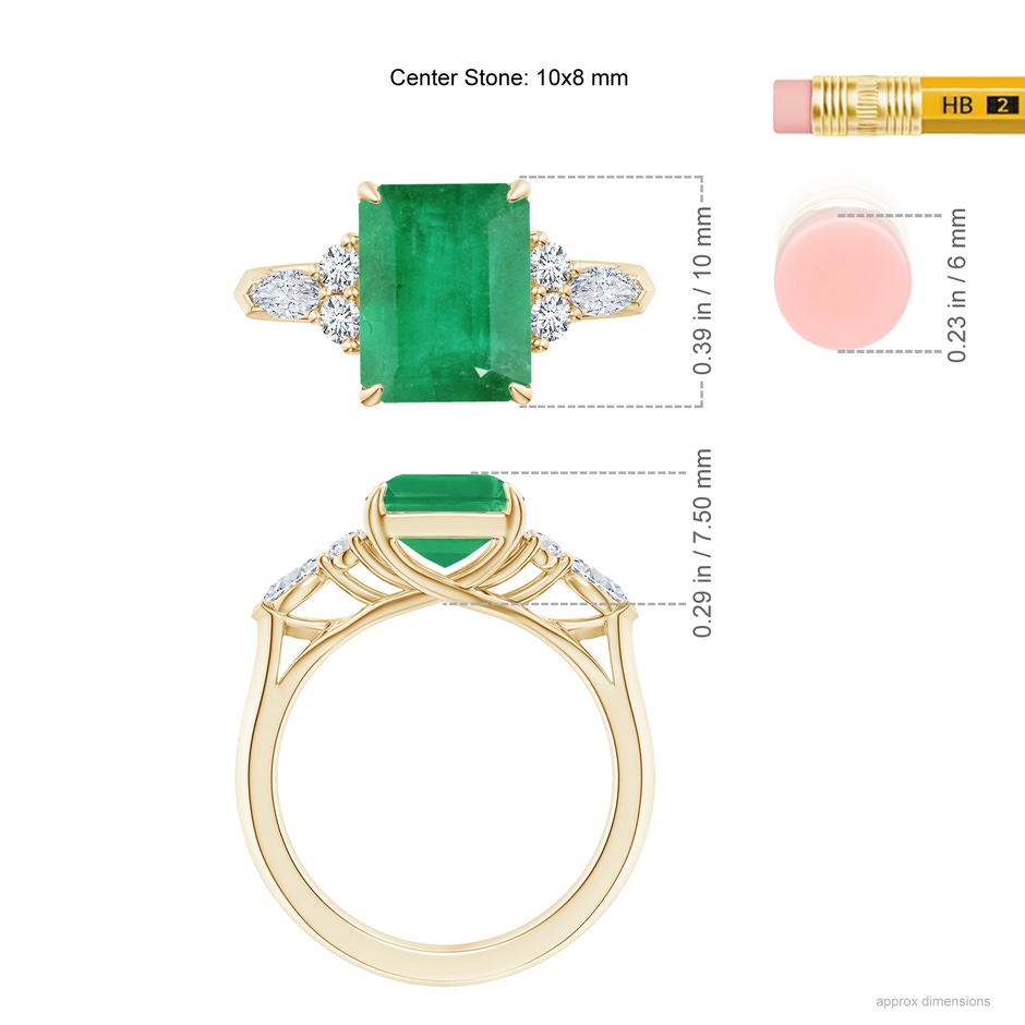 10x8mm A Emerald-Cut Emerald Side Stone Engagement Ring with Diamonds in Yellow Gold ruler