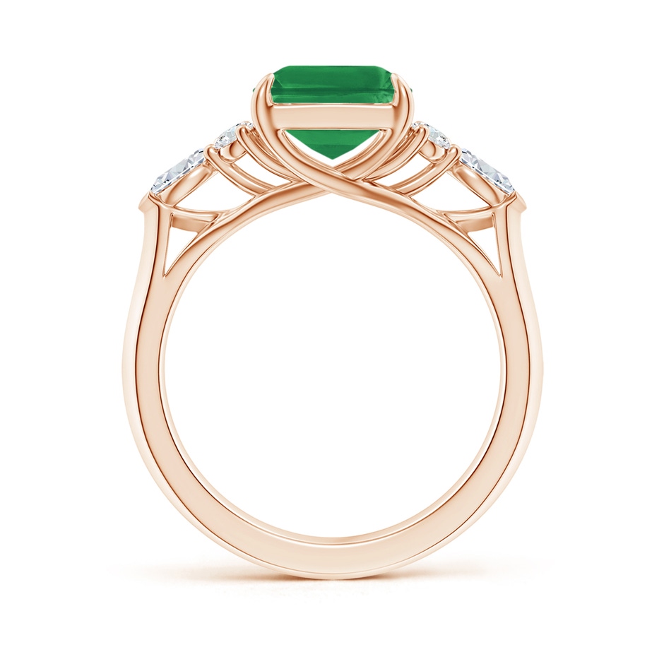 10x8mm AA Emerald-Cut Emerald Side Stone Engagement Ring with Diamonds in 18K Rose Gold side 199