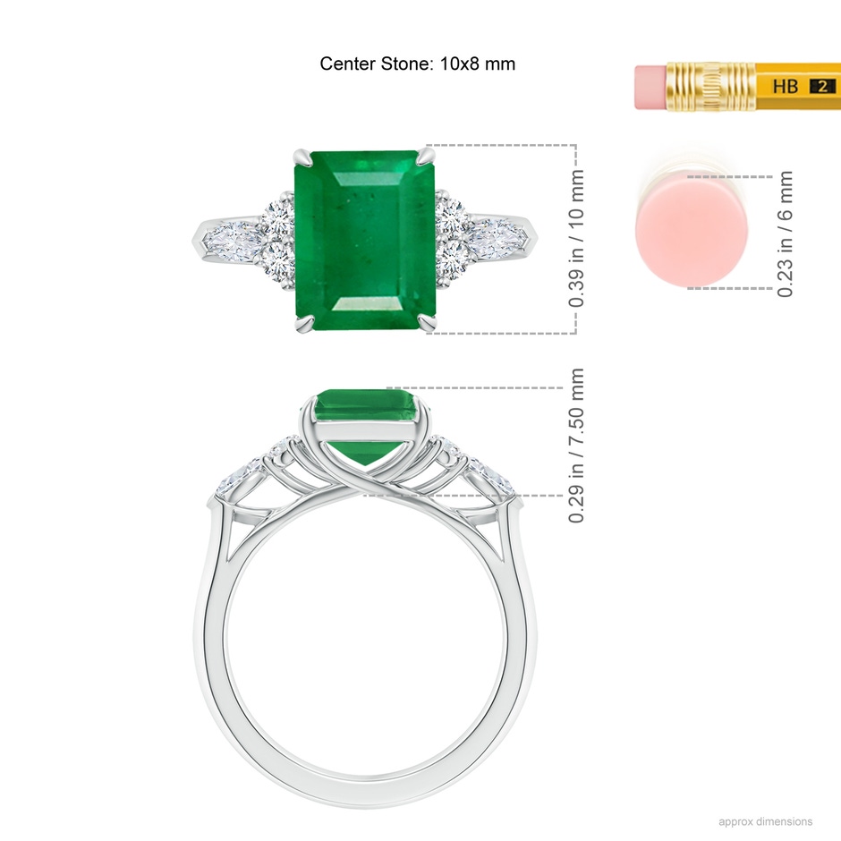 10x8mm AA Emerald-Cut Emerald Side Stone Engagement Ring with Diamonds in White Gold ruler