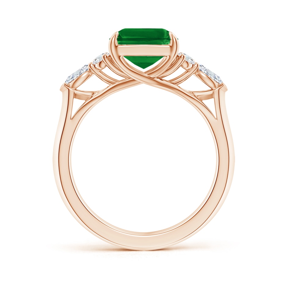 10x8mm AAAA Emerald-Cut Emerald Side Stone Engagement Ring with Diamonds in 18K Rose Gold side 199