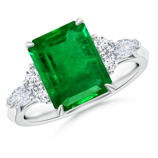 10x8mm AAAA Emerald-Cut Emerald Side Stone Engagement Ring with Diamonds in P950 Platinum