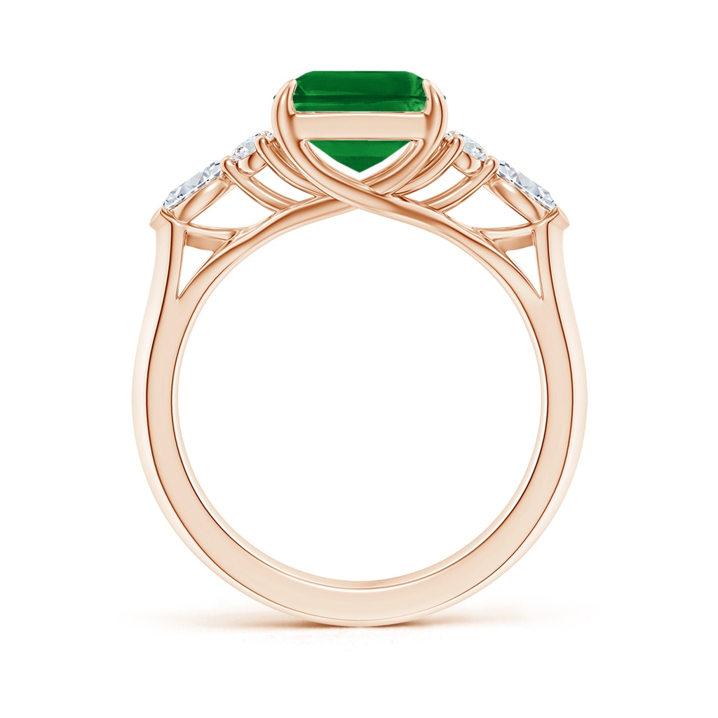 10x8mm AAAA Emerald-Cut Emerald Side Stone Engagement Ring with Diamonds in Rose Gold - side 199