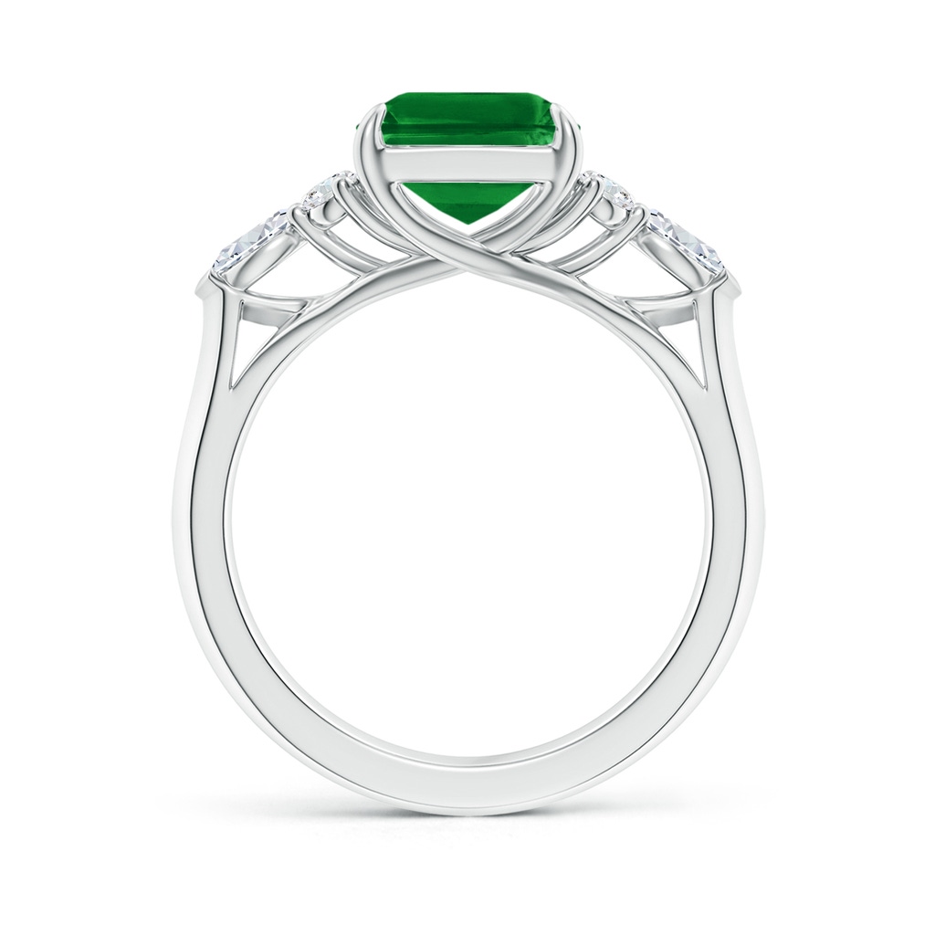 10x8mm AAAA Emerald-Cut Emerald Side Stone Engagement Ring with Diamonds in White Gold - side 199