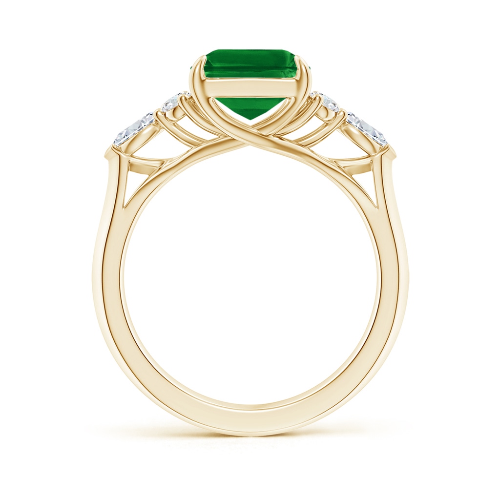 10x8mm AAAA Emerald-Cut Emerald Side Stone Engagement Ring with Diamonds in Yellow Gold - side 199