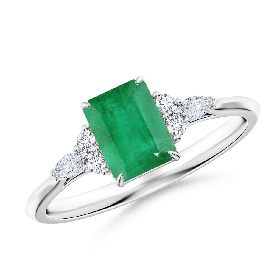7x5mm A Emerald-Cut Emerald Side Stone Engagement Ring with Diamonds in P950 Platinum 