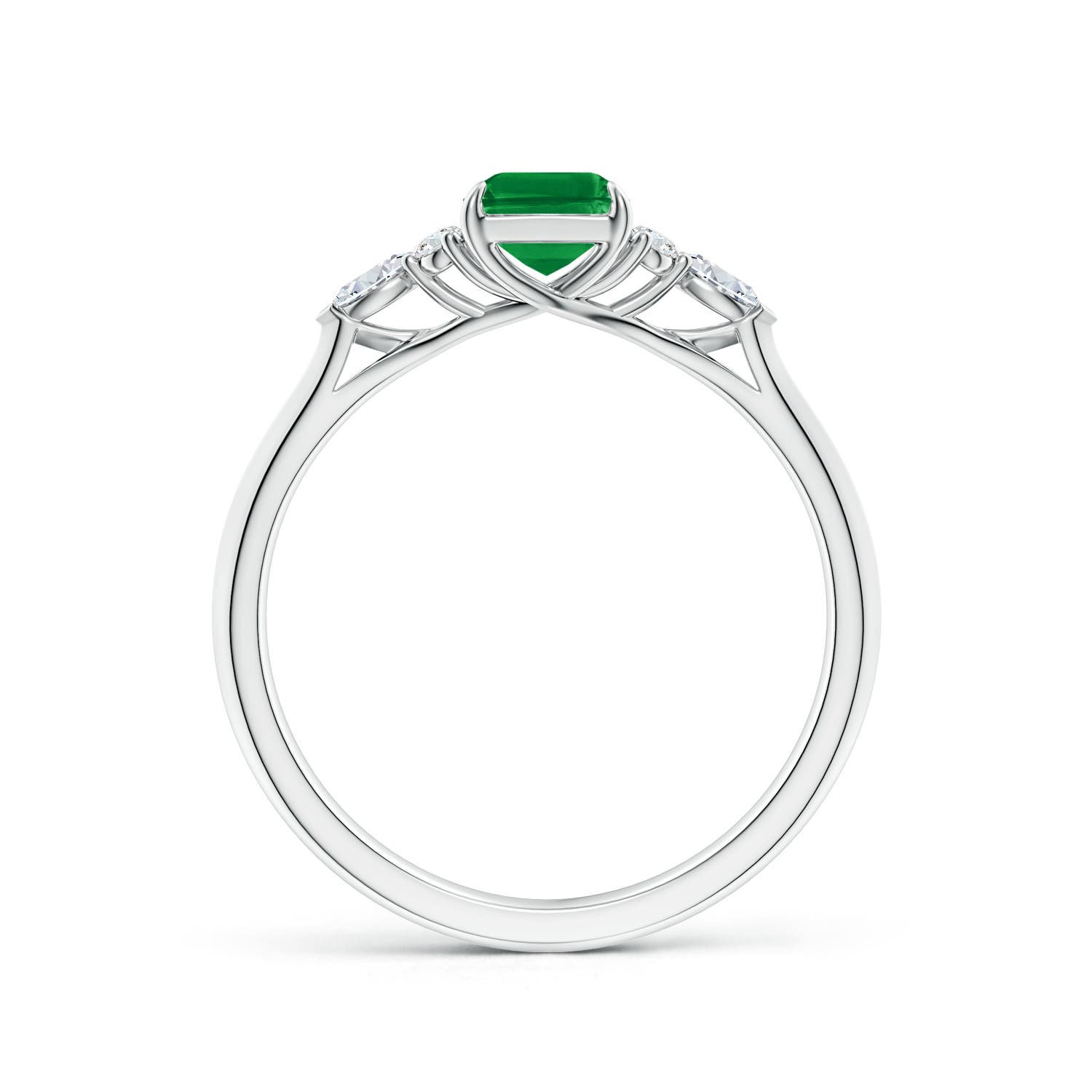 7x5mm AAA Emerald-Cut Emerald Side Stone Engagement Ring with Diamonds in White Gold - side 2