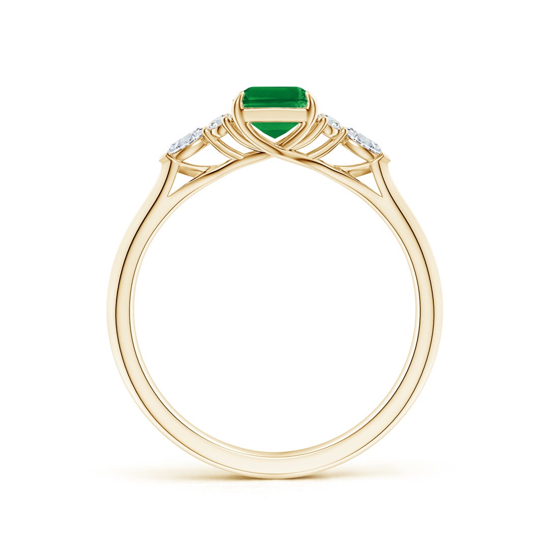 7x5mm AAA Emerald-Cut Emerald Side Stone Engagement Ring with Diamonds in Yellow Gold - side 2