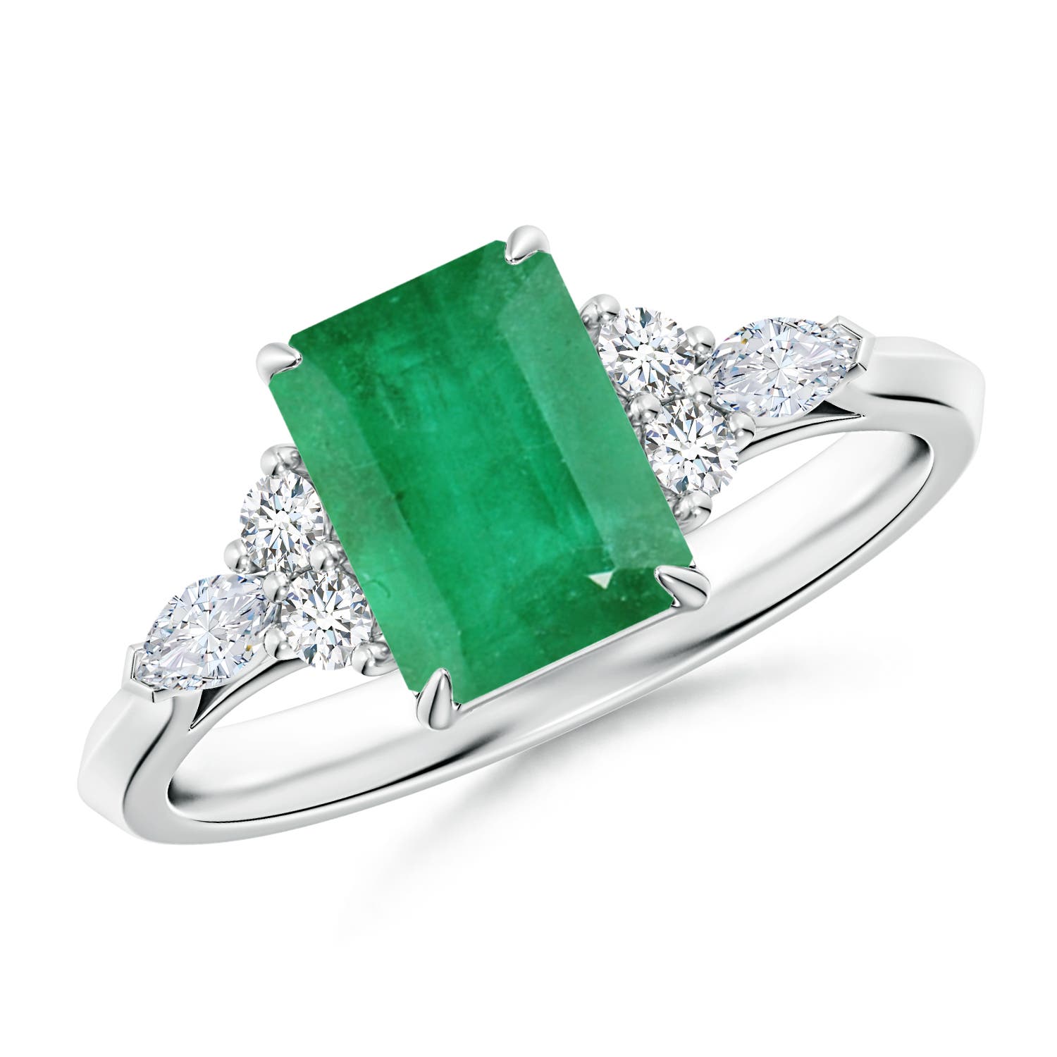8x6mm A Emerald-Cut Emerald Side Stone Engagement Ring with Diamonds in P950 Platinum