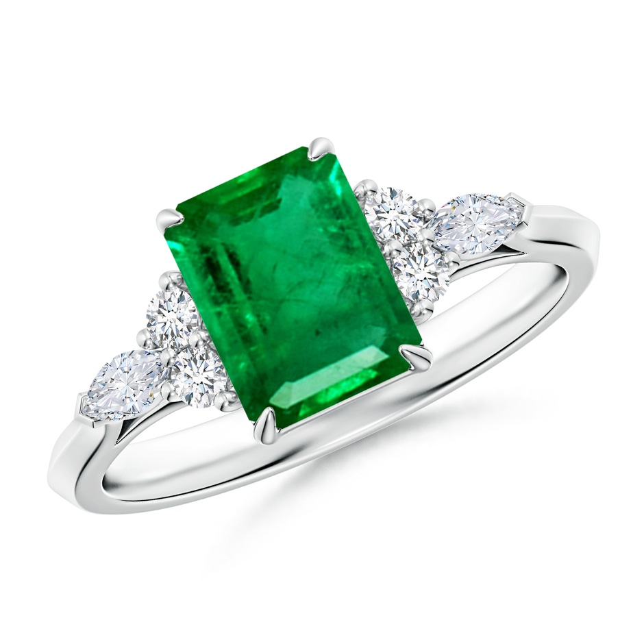 8x6mm AAA Emerald-Cut Emerald Side Stone Engagement Ring with Diamonds in P950 Platinum 