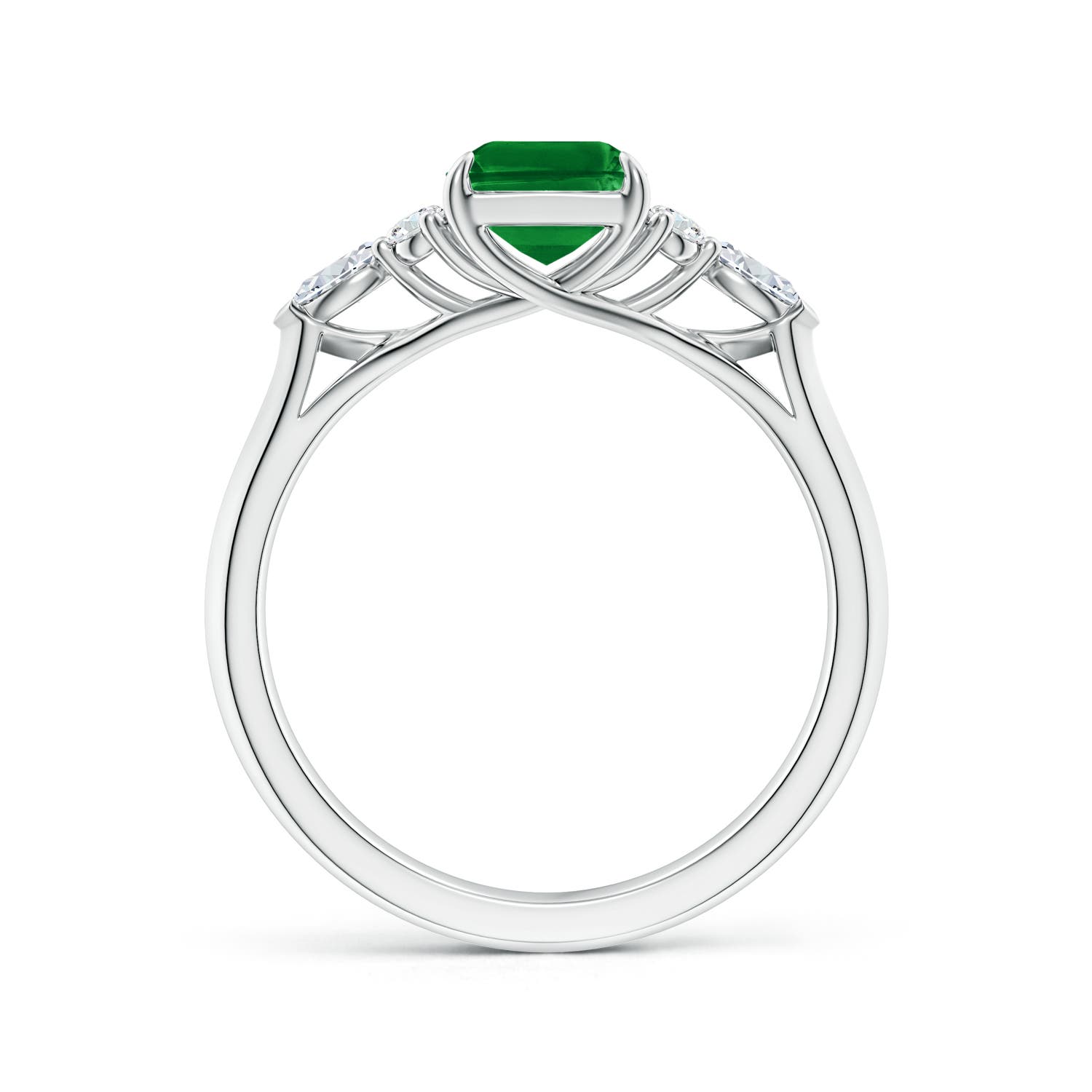 8x6mm AAAA Emerald-Cut Emerald Side Stone Engagement Ring with Diamonds in P950 Platinum