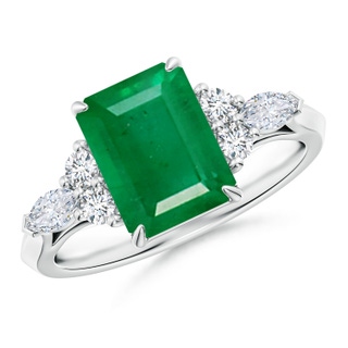 9x7mm AA Emerald-Cut Emerald Side Stone Engagement Ring with Diamonds in P950 Platinum