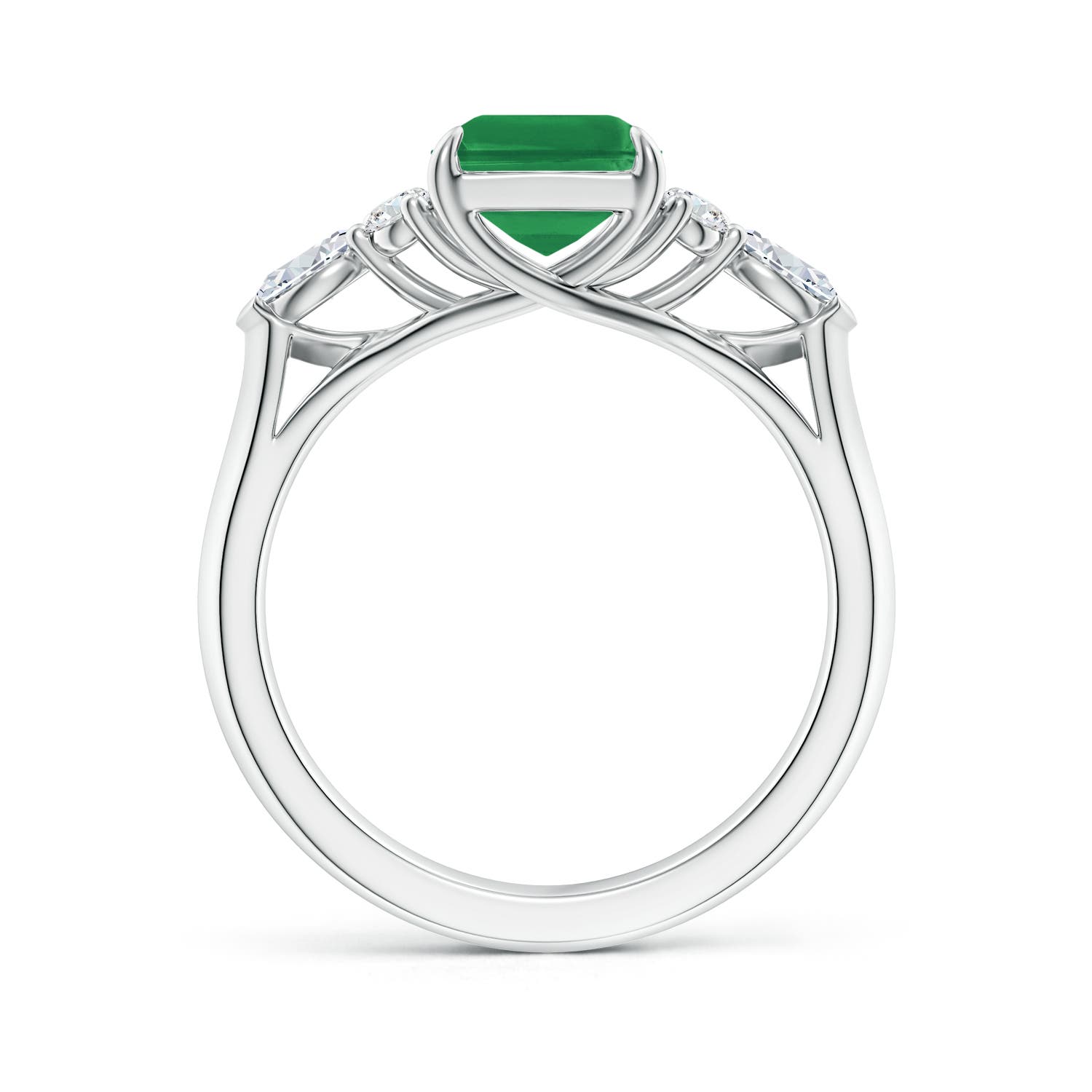 9x7mm AA Emerald-Cut Emerald Side Stone Engagement Ring with Diamonds in P950 Platinum
