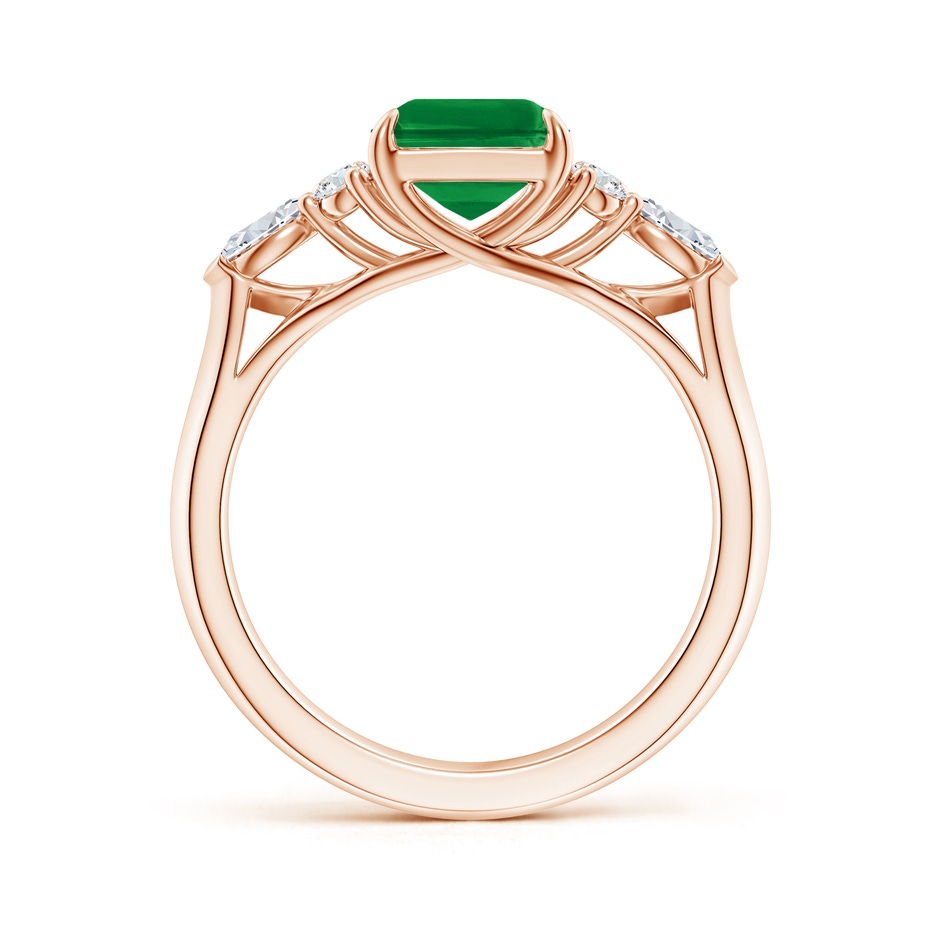 9x7mm AAA Emerald-Cut Emerald Side Stone Engagement Ring with Diamonds in 18K Rose Gold side 199