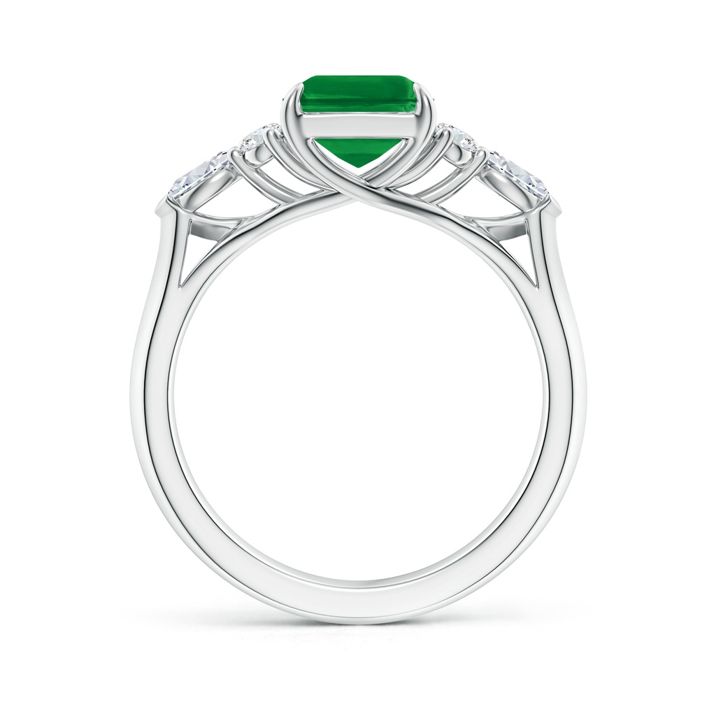 9x7mm AAA Emerald-Cut Emerald Side Stone Engagement Ring with Diamonds in White Gold Side 199