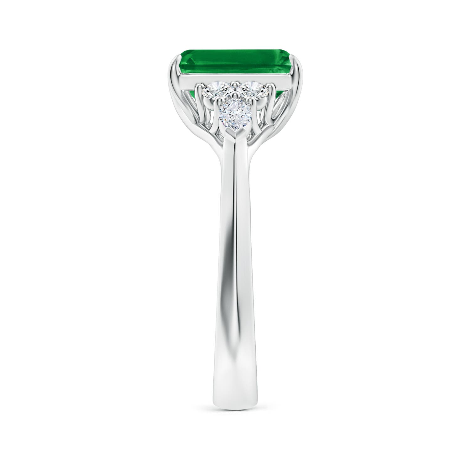 9x7mm AAA Emerald-Cut Emerald Side Stone Engagement Ring with Diamonds in White Gold - side 3