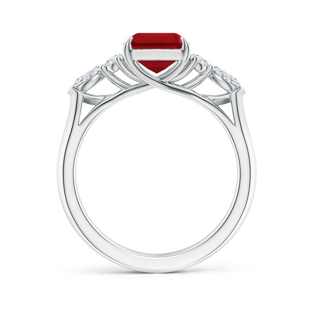9x7mm AAA Emerald-Cut Ruby Side Stone Engagement Ring with Diamonds in White Gold Side 199