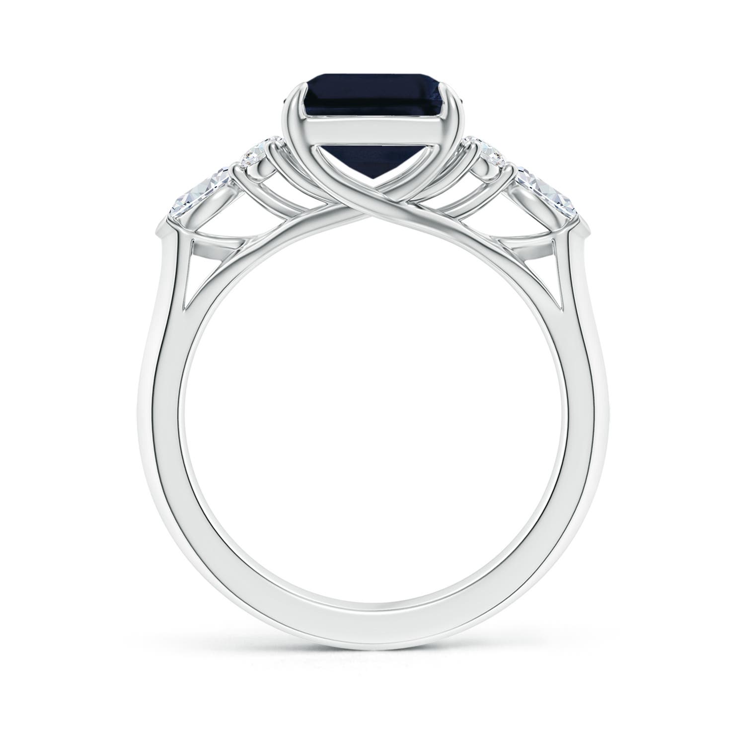 10x8mm A Emerald-Cut Blue Sapphire Side Stone Engagement Ring with Diamonds in P950 Platinum - side 2