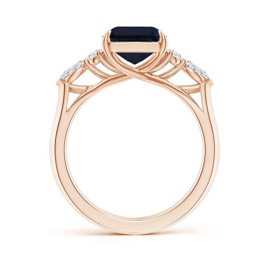10x8mm A Emerald-Cut Blue Sapphire Side Stone Engagement Ring with Diamonds in Rose Gold side 199