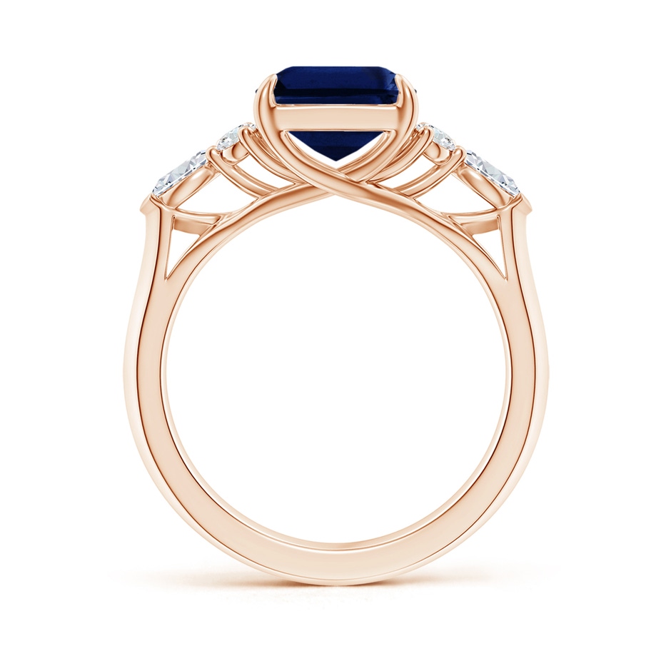 10x8mm AAA Emerald-Cut Blue Sapphire Side Stone Engagement Ring with Diamonds in Rose Gold side 199